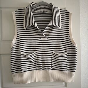 Zara Women’s Collared Knit Sleeveless Sweater Black and Cream Size XL